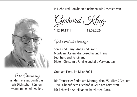 Anzeige von Gerhard Klug von MGO