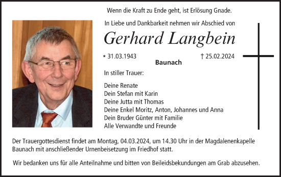 Anzeige von Gerhard Langbein von MGO