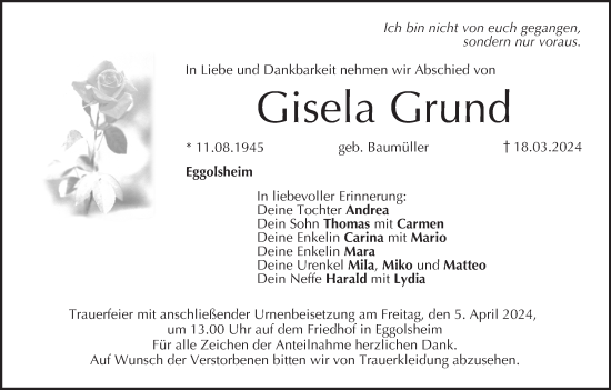 Anzeige von Gisela Grund von MGO