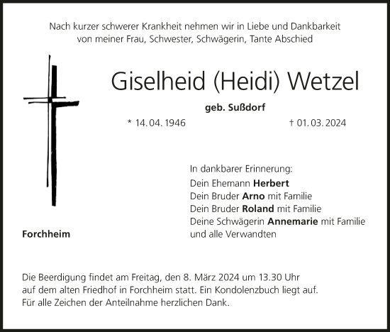Anzeige von Giselheid Wetzel von MGO