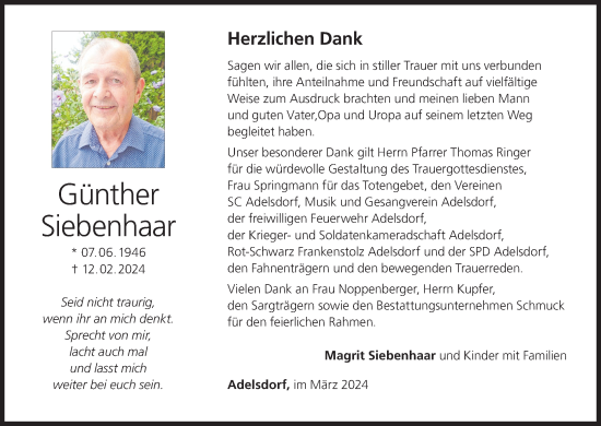 Anzeige von Günther Siebenhaar von MGO