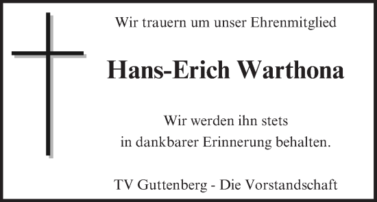 Anzeige von Hans-Erich Warthona von MGO