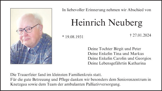 Anzeige von Heinrich Neuberg von MGO
