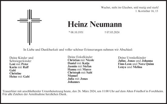 Anzeige von Heinz Neumann von MGO