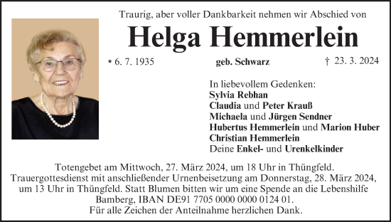 Anzeige von Helga Hemmerlein von MGO