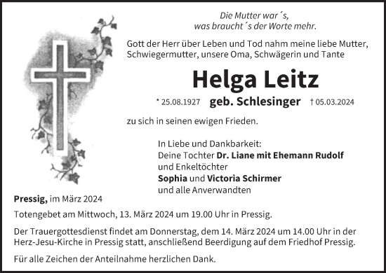 Anzeige von Helga Leitz von MGO