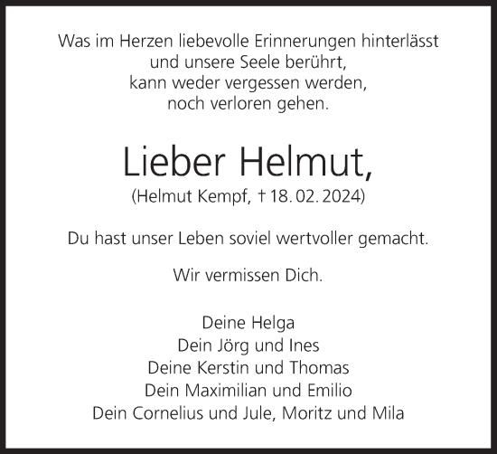 Anzeige von Helmut Kempf von MGO