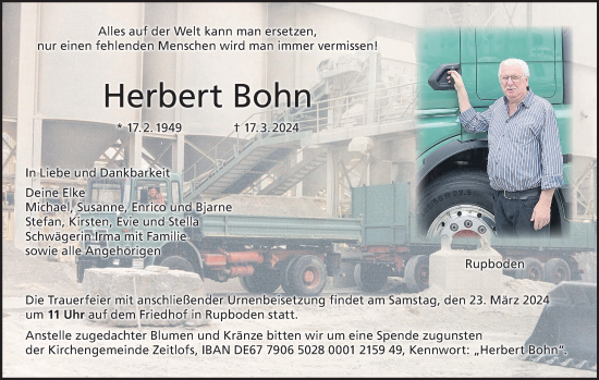 Anzeige von Herbert Bohn von MGO