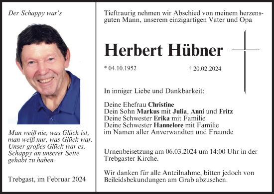 Anzeige von Herbert Hübner von MGO