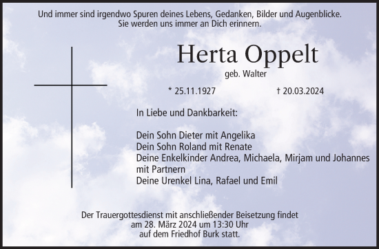 Anzeige von Herta Oppelt von MGO