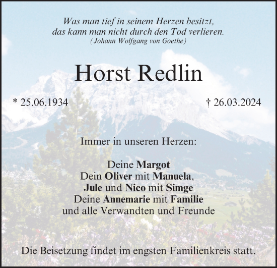 Anzeige von Horst Redlin von MGO