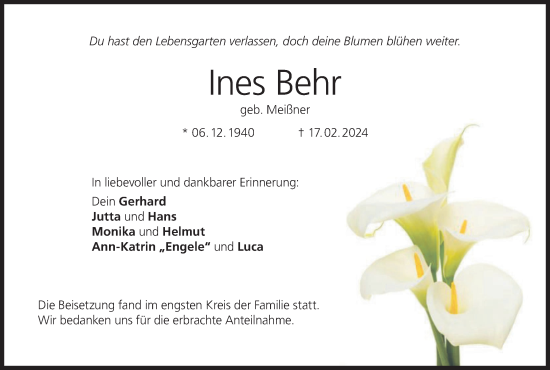 Anzeige von Ines Behr von MGO