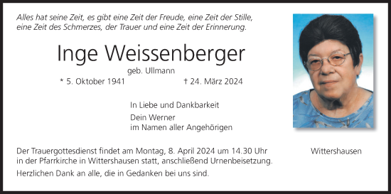 Anzeige von Inge Weissenberger von MGO