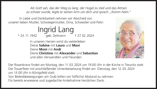 Anzeige von Ingrid Lang von MGO