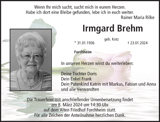 Anzeige von Irmgard Brehm von MGO