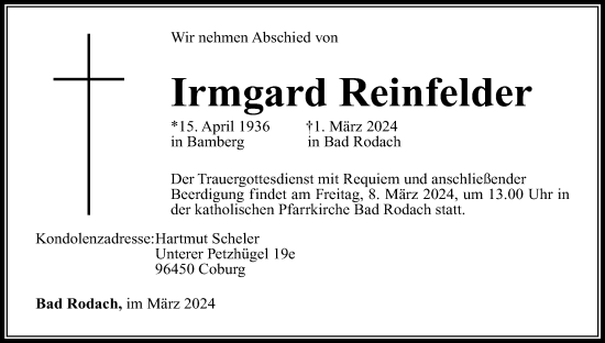 Anzeige von Irmgard Reinfelder von MGO