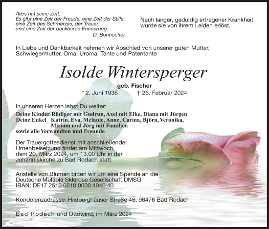 Anzeige von Isolde Wintersperger von MGO