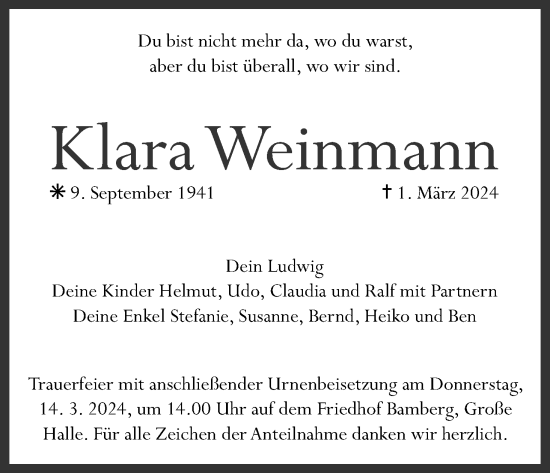 Anzeige von Klara Weinmann von MGO