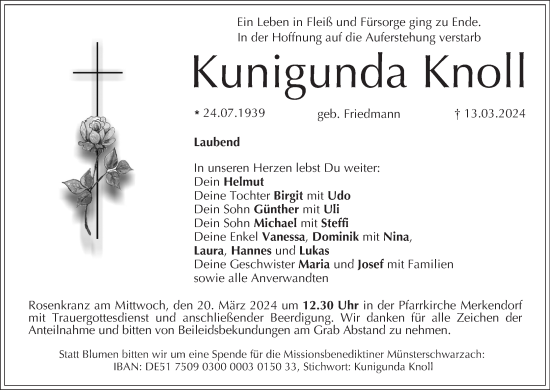 Anzeige von Kunigunda Knoll von MGO