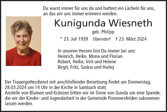 Anzeige von Kunigunda Wiesneth von MGO