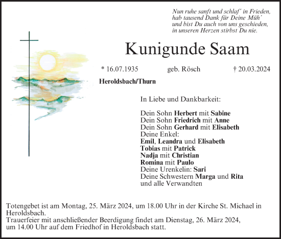 Anzeige von Kunigunde Saam von MGO