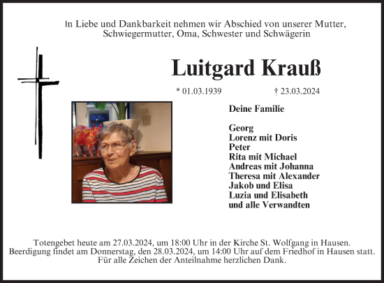 Anzeige von Luitgard Krauß von MGO