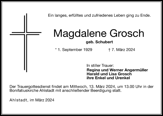 Anzeige von Magdalene Grosch von MGO