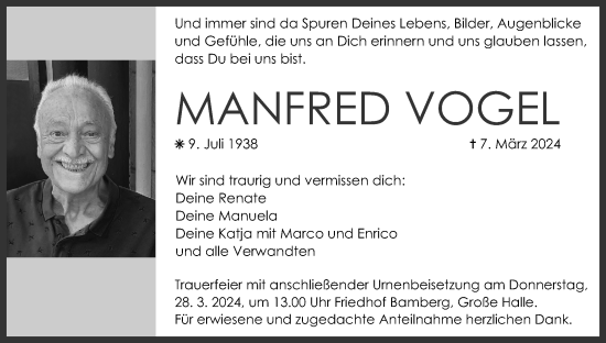 Anzeige von Manfred Vogel von MGO