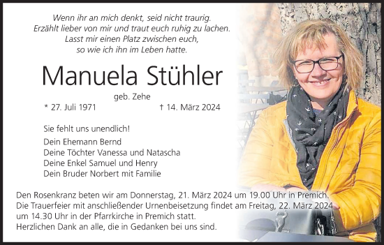 Anzeige von Manuela Stühler von MGO