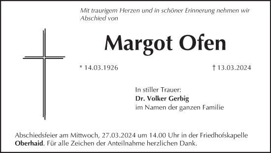 Anzeige von Margot Ofen von MGO