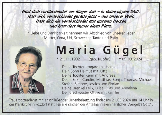 Anzeige von Maria Gügel von MGO