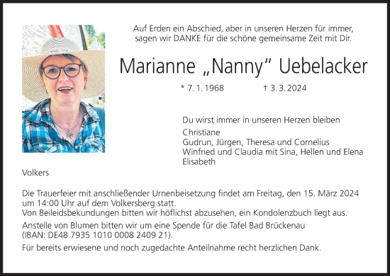 Anzeige von Marianne Uebelacker von MGO