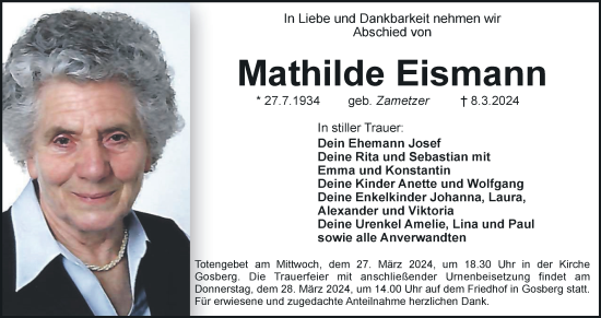 Anzeige von Mathilde Eismann von MGO