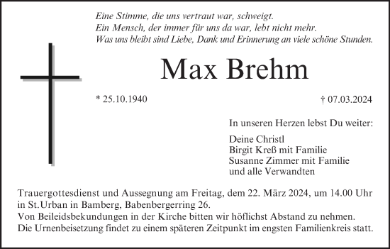 Anzeige von Max Brehm von MGO