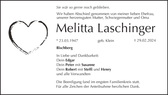 Anzeige von Melitta Laschinger von MGO