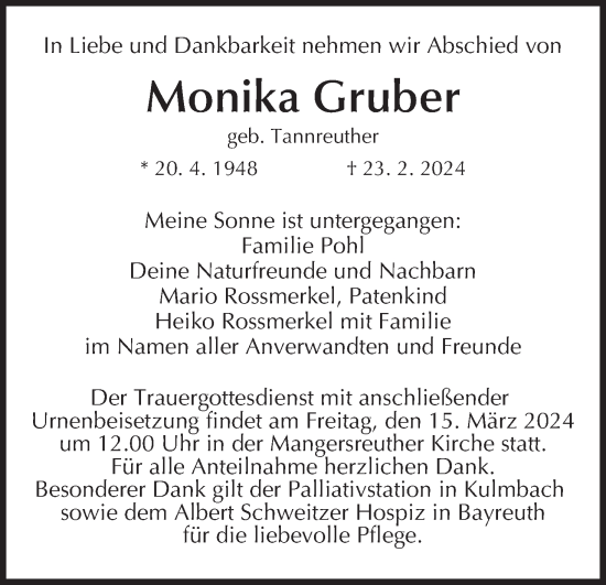 Anzeige von Monika Gruber von MGO