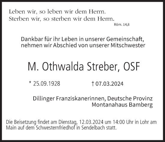 Anzeige von Othwalda Streber von MGO