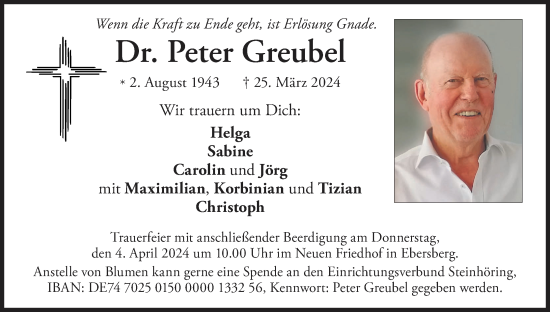 Anzeige von Peter Greubel von MGO