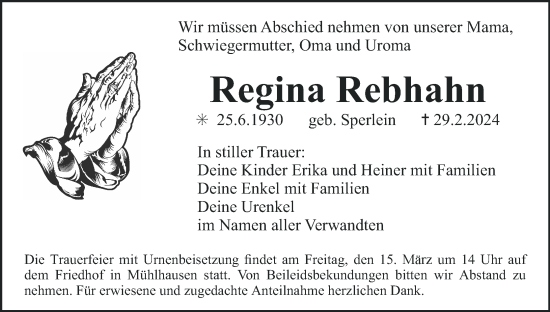 Anzeige von Regina Rebhahn von MGO