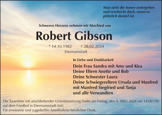 Anzeige von Robert Gibson von MGO