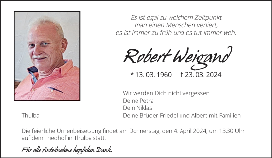 Anzeige von Robert Weigand von MGO