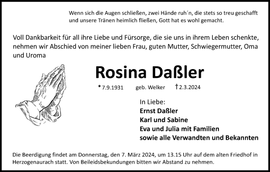 Anzeige von Rosina Daßler von MGO
