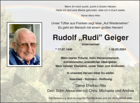 Anzeige von Rudolf Geiger von MGO