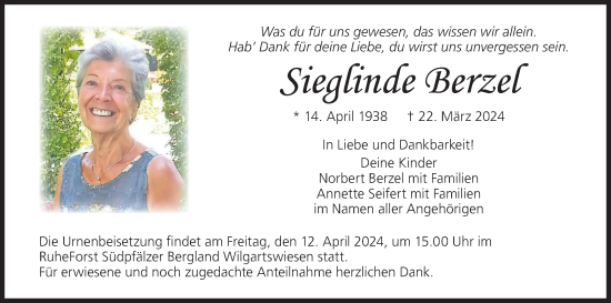 Anzeige von Sieglinde Berzel von MGO