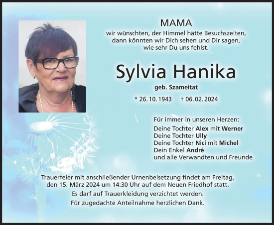 Anzeige von Sylvia Hanika von MGO