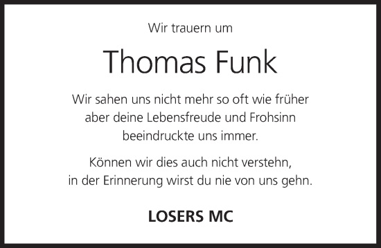 Anzeige von Thomas Funk von MGO