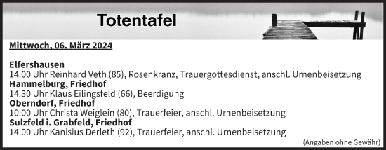 Anzeige von Totentafel vom 06.03.2024 von MGO