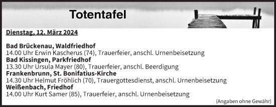 Anzeige von Totentafel vom 12.03.2024 von MGO