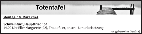 Anzeige von Totentafel vom 18.03.2024 von MGO