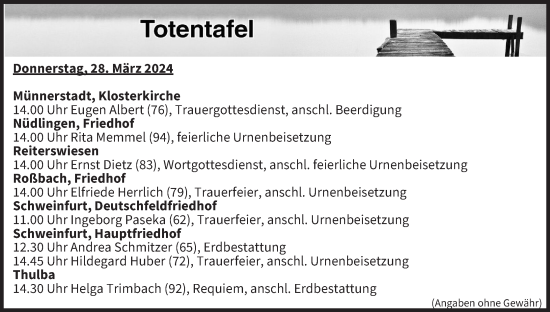Anzeige von Totentafel vom 28.03.2024 von MGO